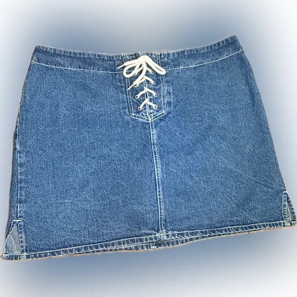 Vintage Denim Lace-Up Skirt Skort - Picture 1 of 7